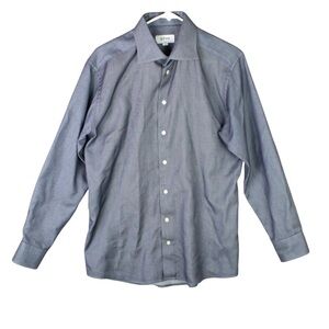 Eton Shirt Men Large 16 Blue Check Contemporary Slim Fit Button Up Cotton